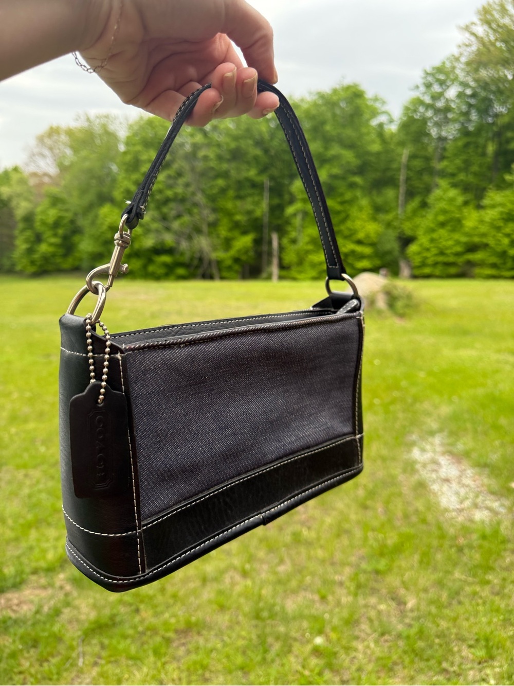 Coach “Hamptons” Demi Denim & Black Pouch Bag